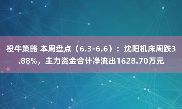 投牛策略 本周盘点（6.3-6.6）：沈阳机床周跌3.88%，主力资金合计净流出1628.70万元