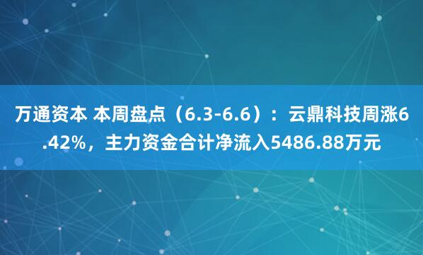 万通资本 本周盘点（6.3-6.6）：云鼎科技周涨6.42%，主力资金合计净流入5486.88万元
